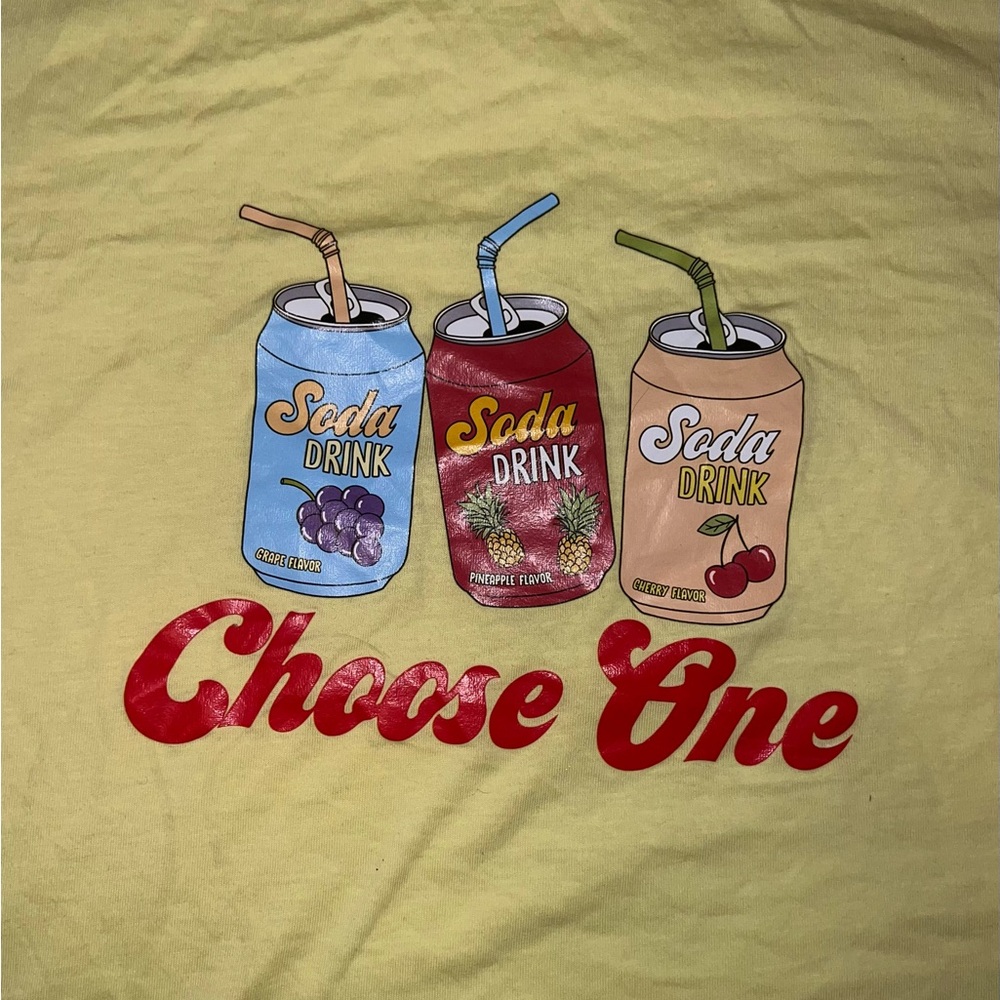 Yellow retro inspired “ choose one” soda T-shirt